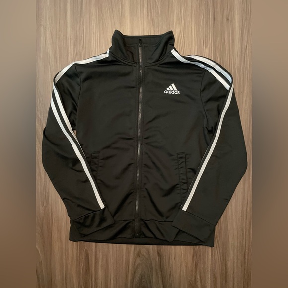 Adidas Black Track Jacket with White Stripes size M 10/12 - Picture 1 of 5